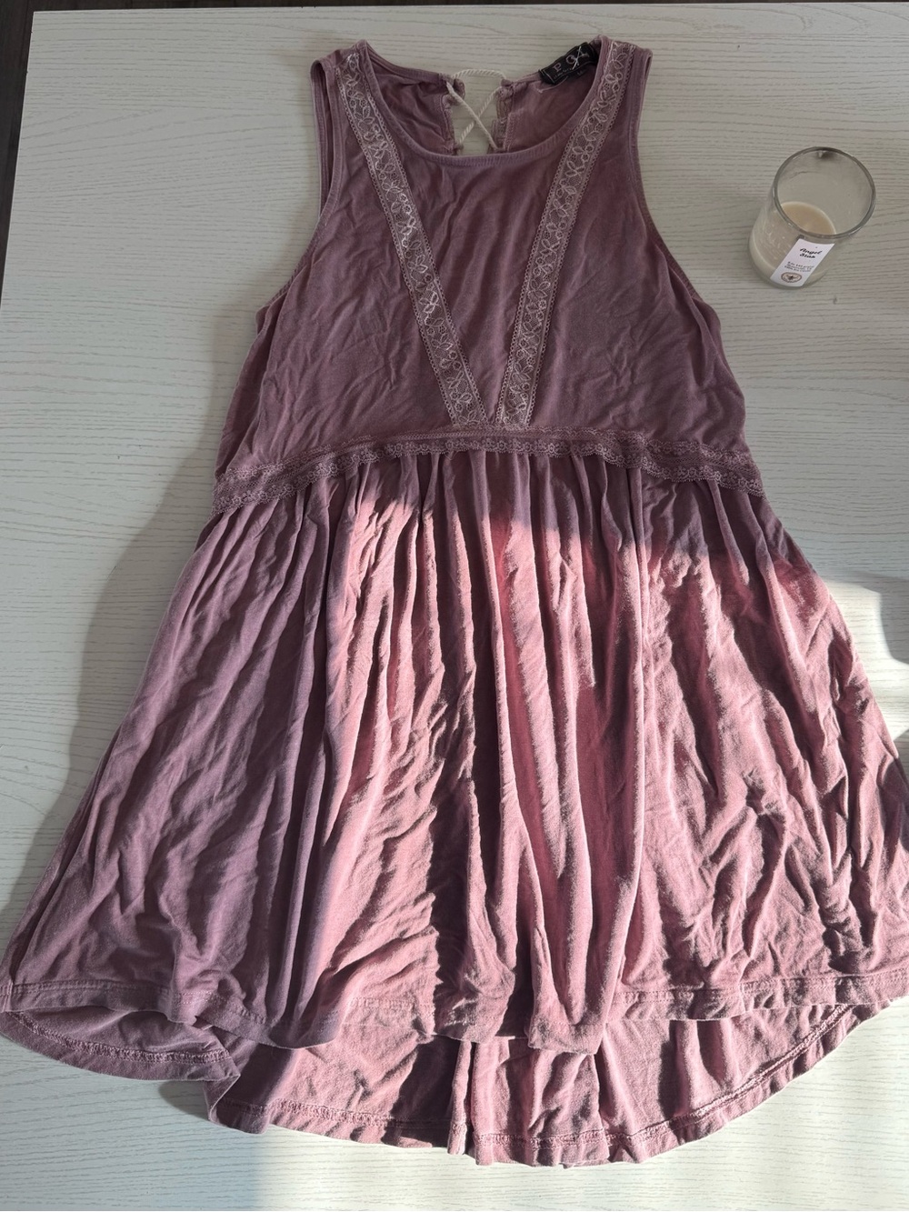 POL Mauve Lace-Trim Baby Doll Dress